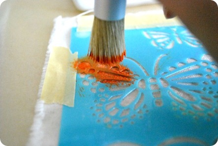 Butterfly stencil design on fabric