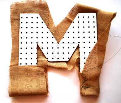 letter with burlap