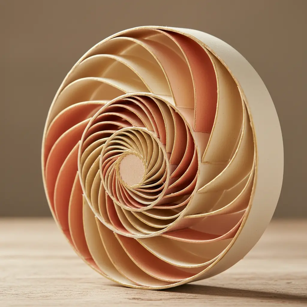 A layered paper nautilus shell with a spiral growth pattern following the golden ratio.