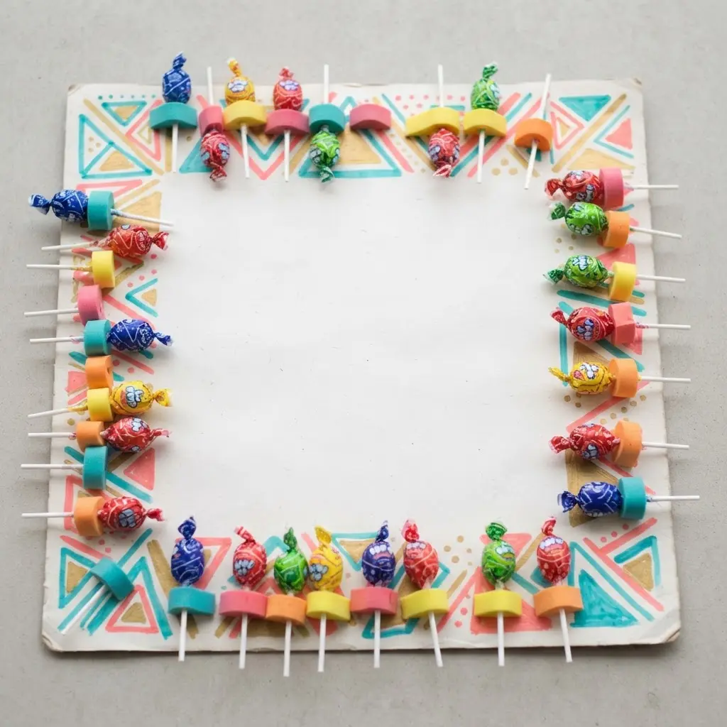 A large poster board with a hand-drawn birthday message and several blow pops glued around the border.
