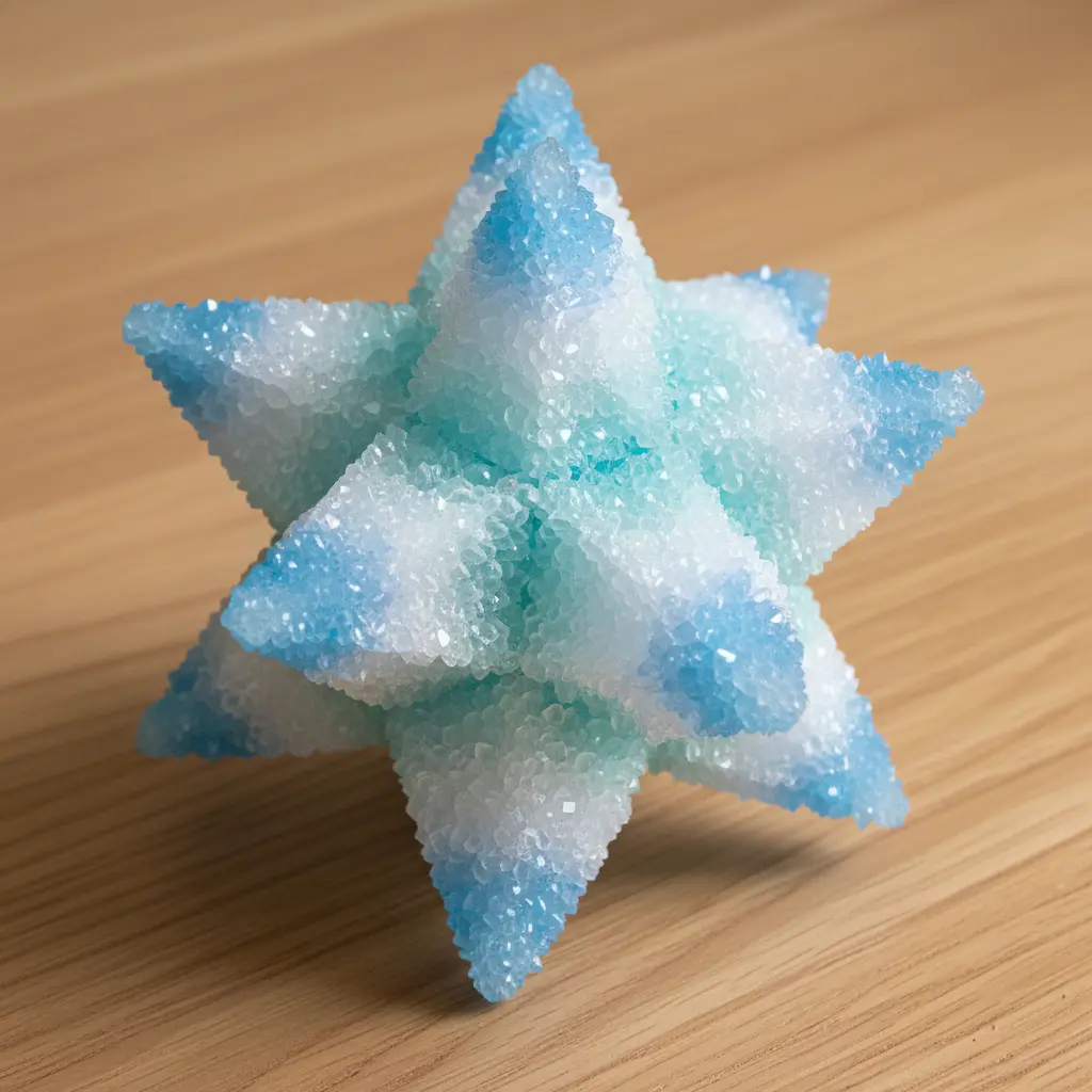 A single star ornament where the borax crystal coating shifts in color from one hue to another.