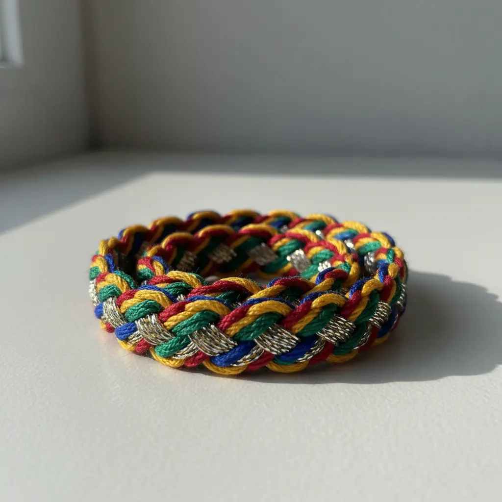 A Chinese ladder bracelet displaying a gentle gradient from soft pink to lavender, mint, and baby blue.