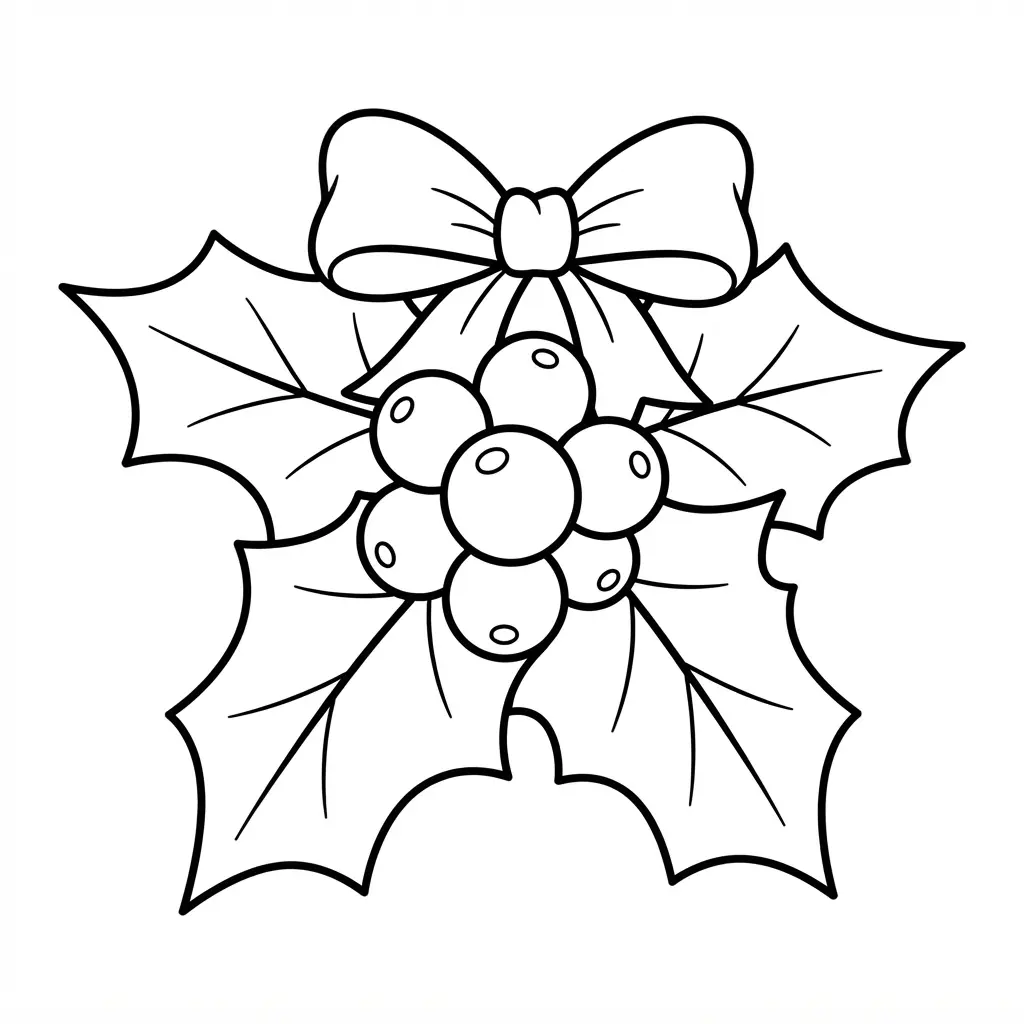 A bold outline of a festive holly leaf and berry cluster ornament design.