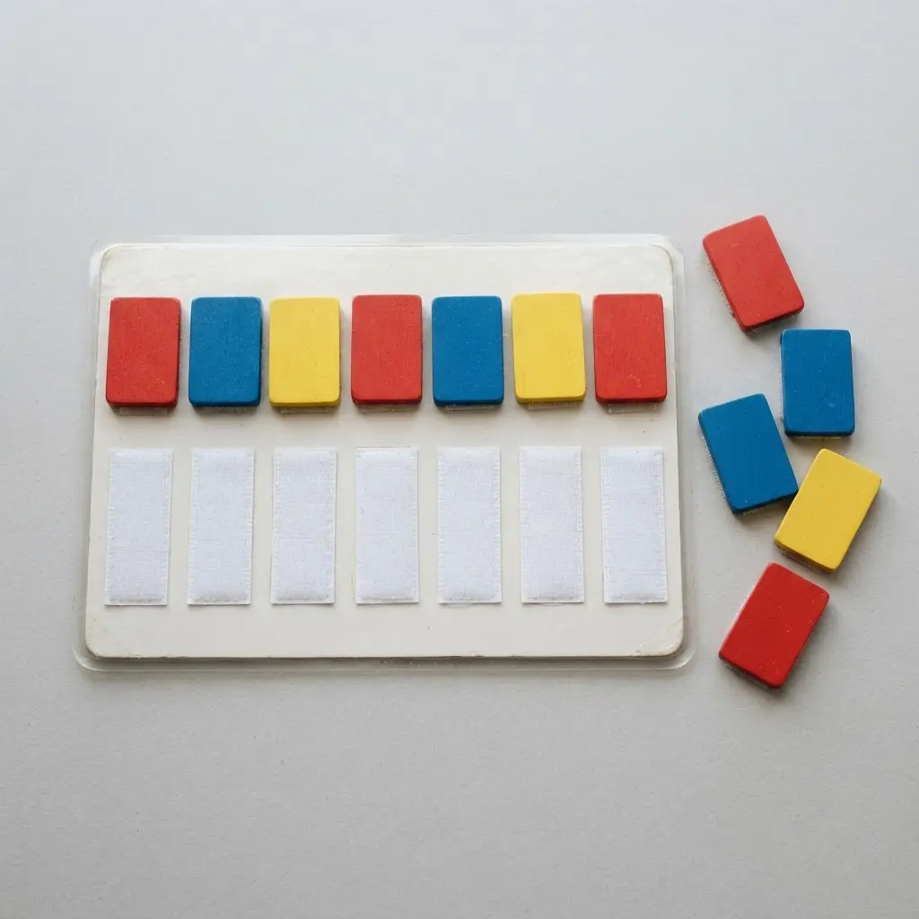 A laminated puzzle base with Velcro spots for attaching printable tiles labeled with the days of the week.