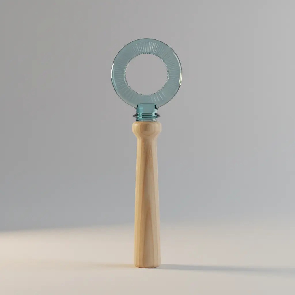 A large, clear bubble being blown from a plastic ring cut from a recycled bottle.