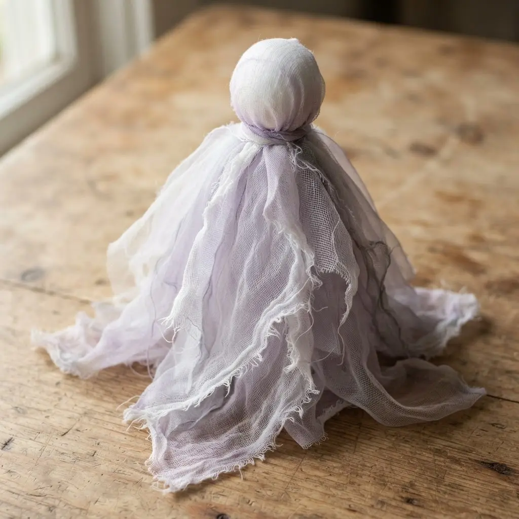 A floating cheesecloth spirit created with multiple sheer layers for a soft, ethereal transparency.