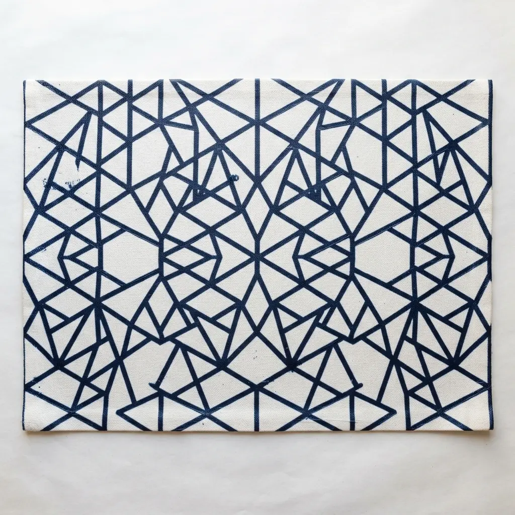 A sturdy canvas placemat featuring a clean, geometric pattern in contrasting colors, created with iron-on adhesive.