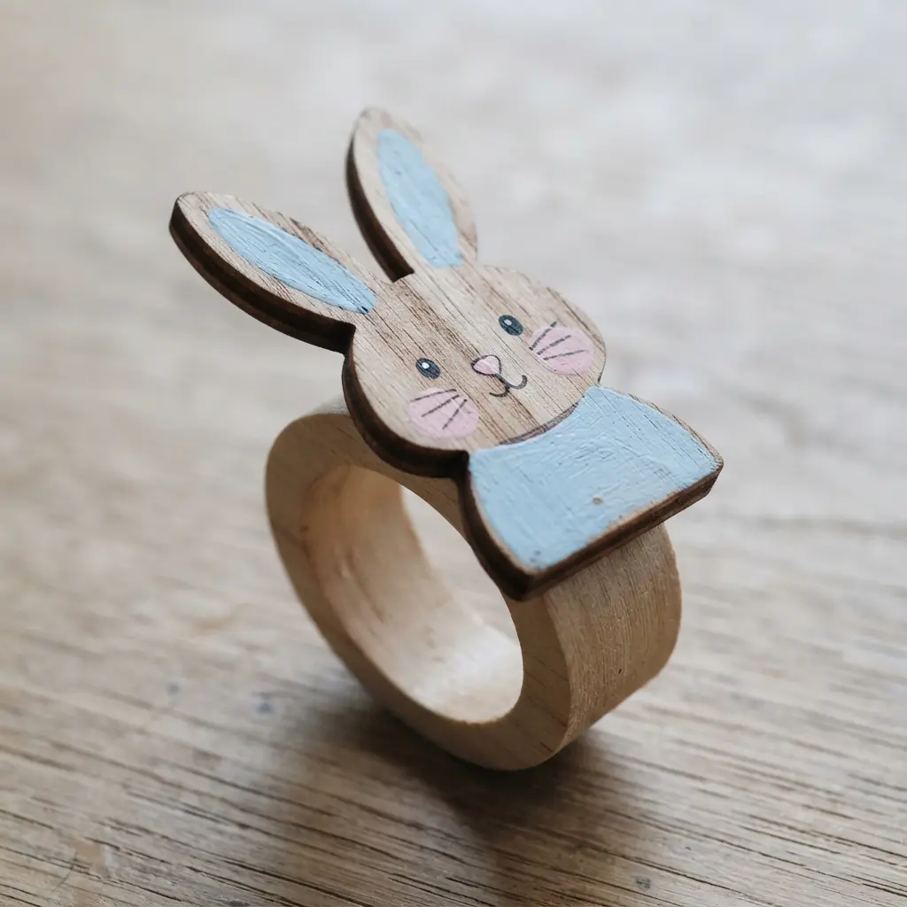 A thin, delicate rabbit silhouette laser-cut from wood and painted in a soft pastel hue.