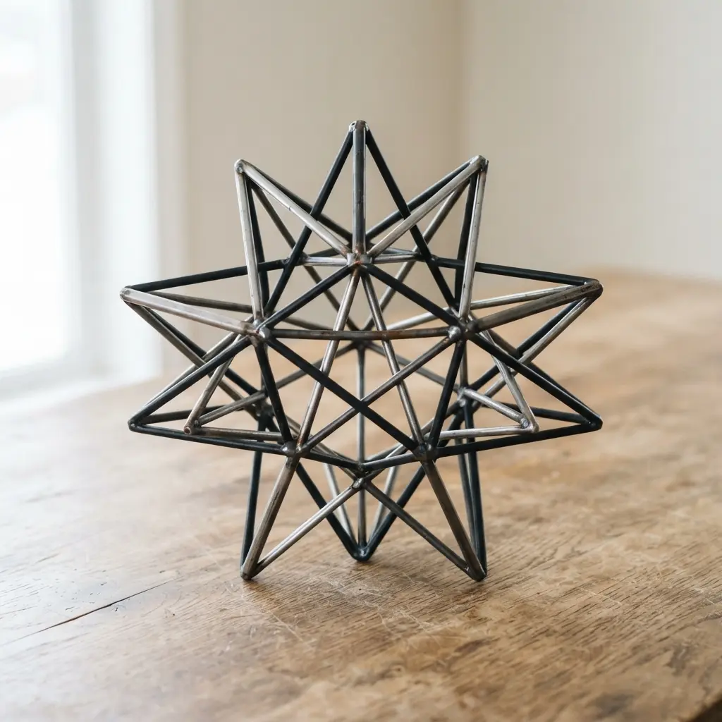 A geometric metal star wreath with clean lines and an industrial feel.