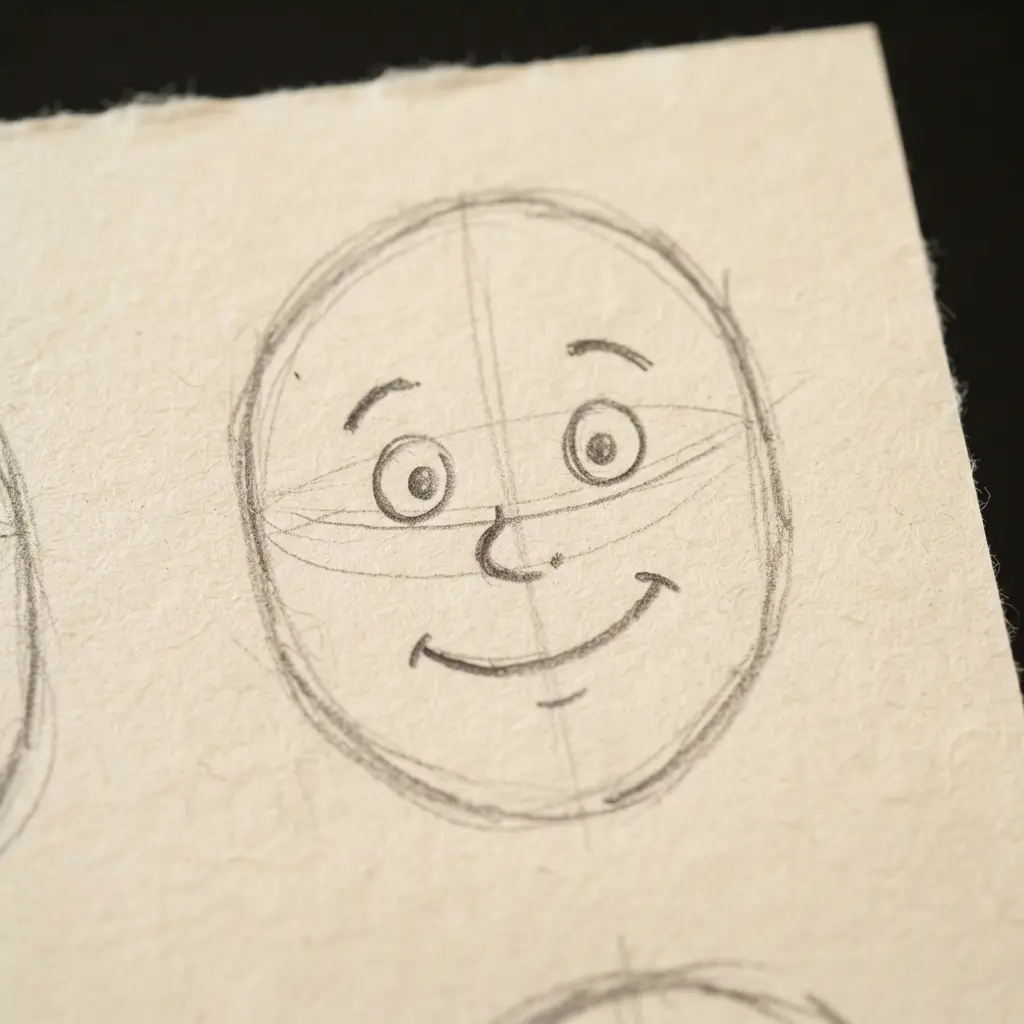 A wide, smiling mouth added to the character, making the cartoon drawing cheerful and fun.