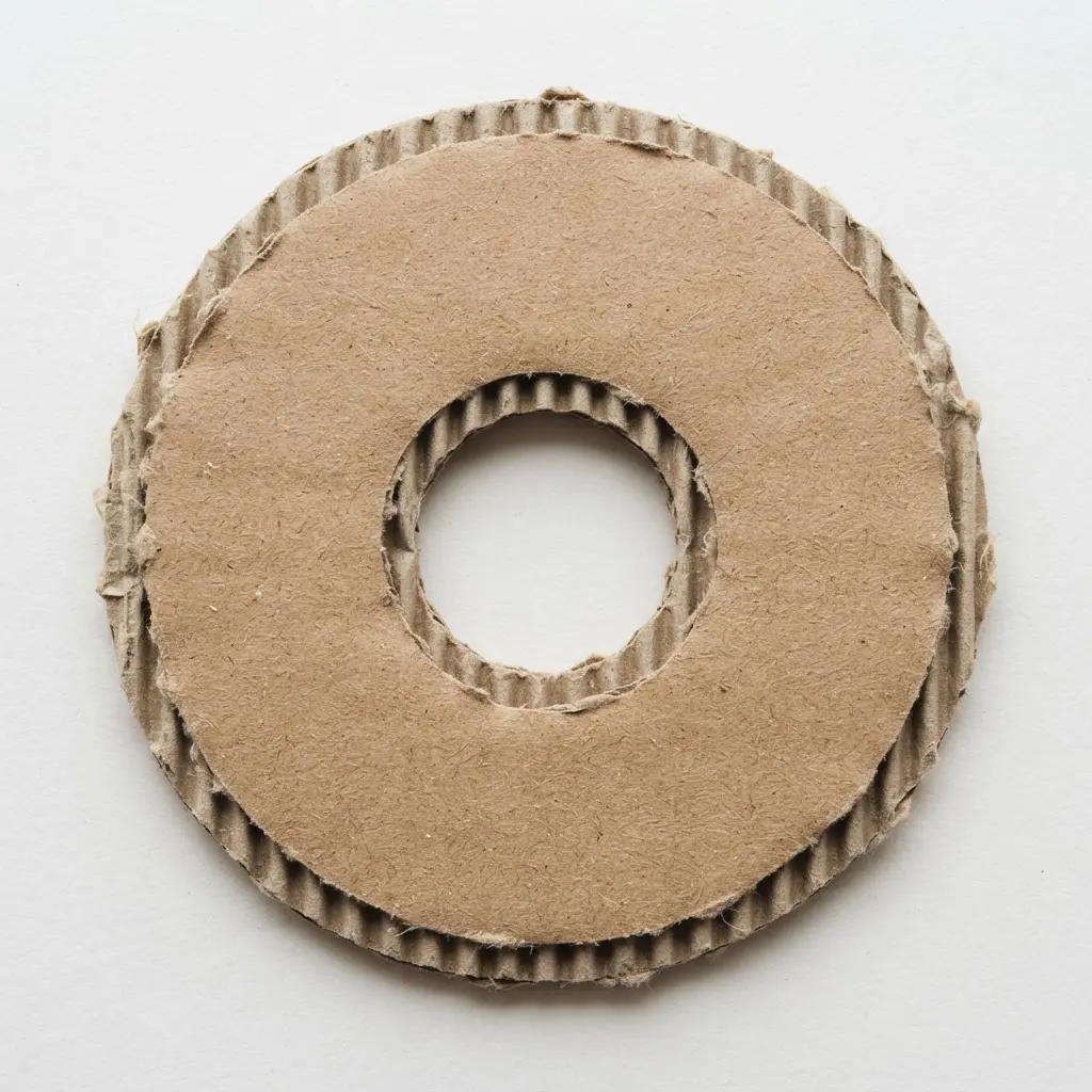 A greeting card shaped like a doughnut, cut from a single piece of textured, brown corrugated cardboard.