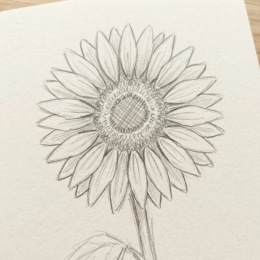 Long oval shapes drawn around a circle to create sunflower petals.