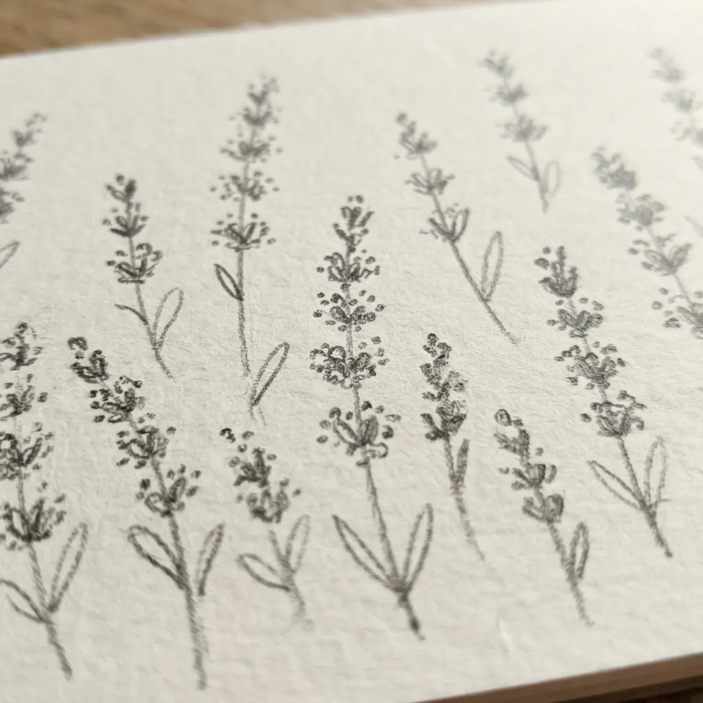 Tiny dots added along a line to represent lavender flowers.
