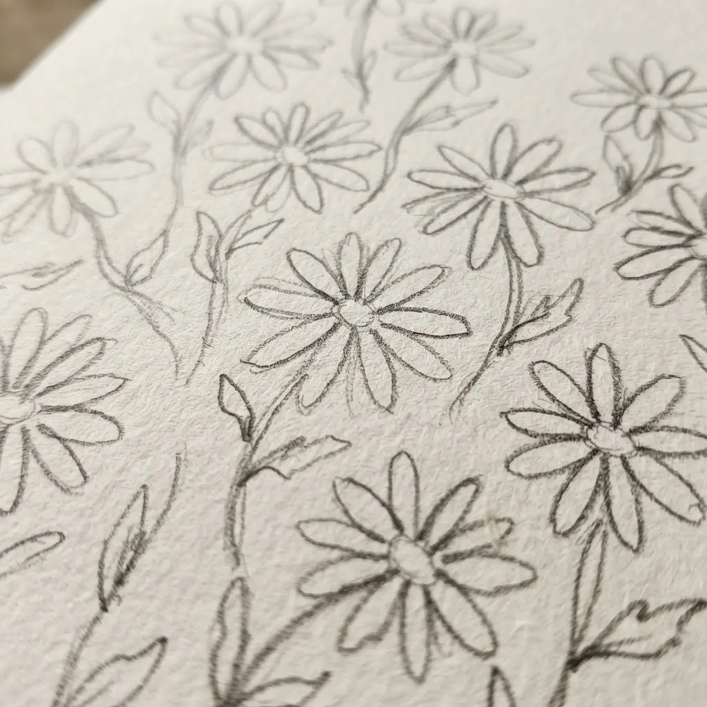 Basic U-shaped petals attached around a central circle to form a daisy outline.
