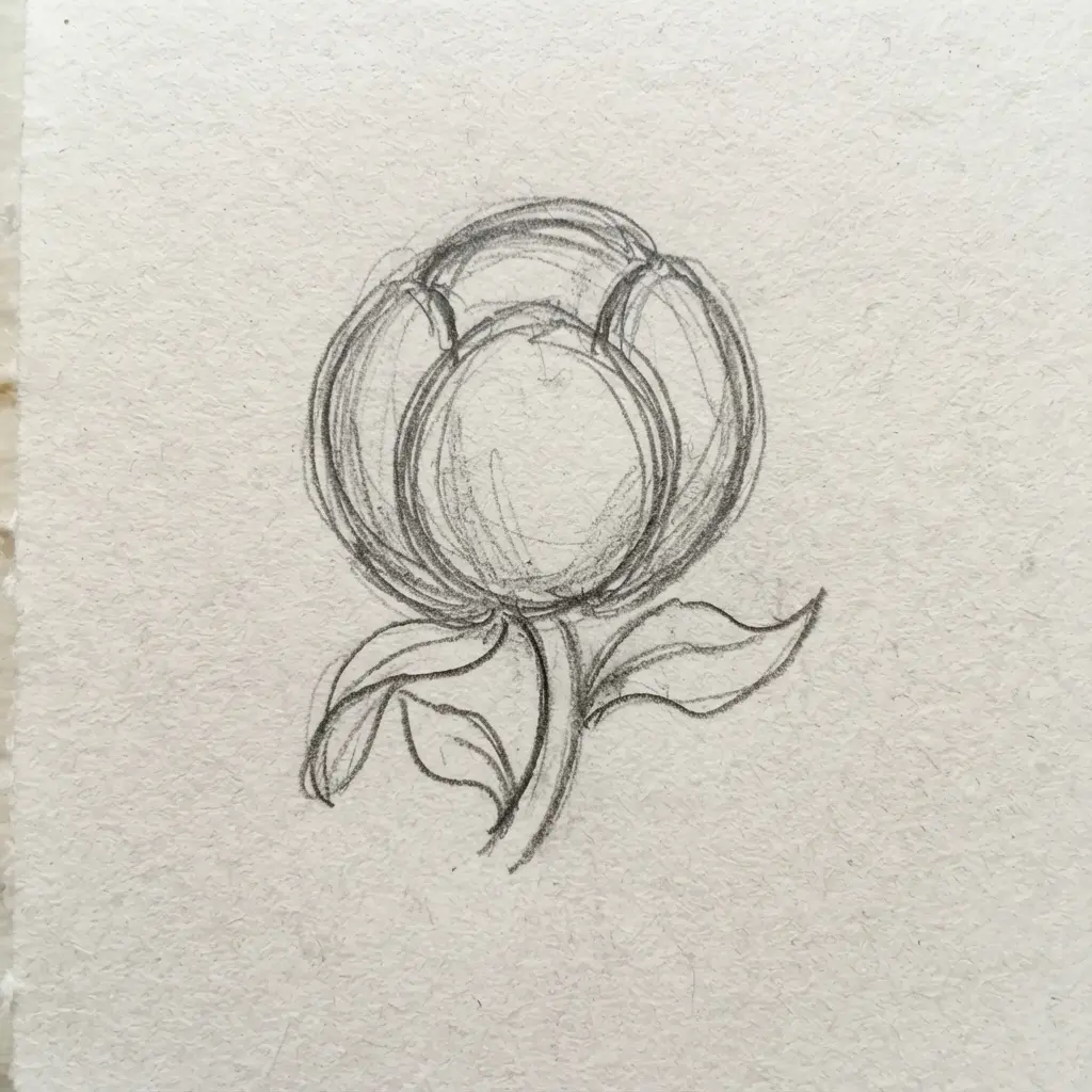 A small, round circle drawn to represent a closed flower bud.