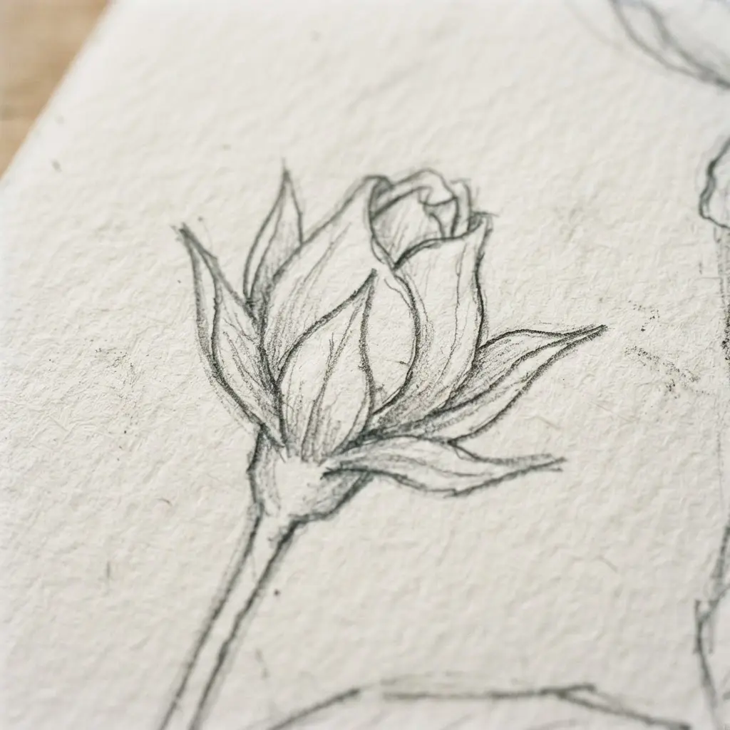 A small, pointed shape added to the base of a flower bud.