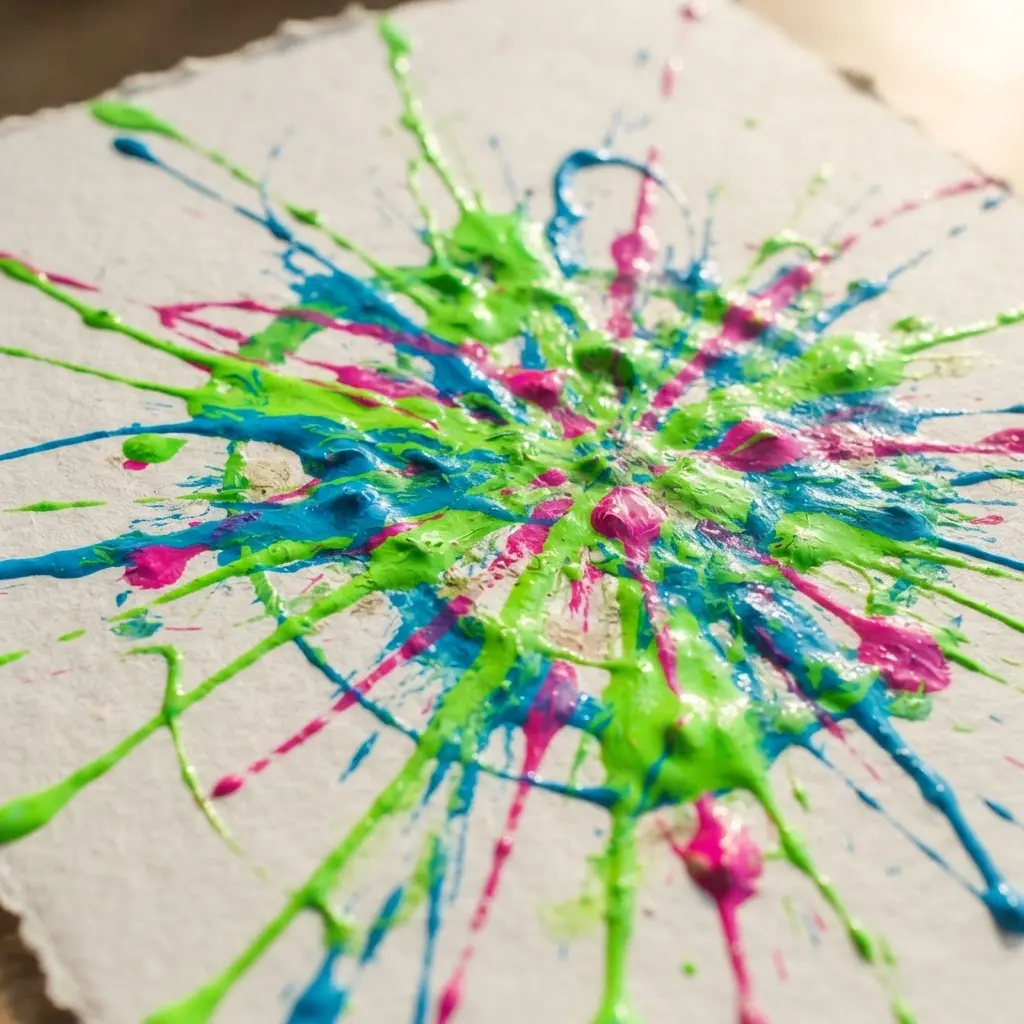Abstract, swirling flower patterns created by spinning paint in a salad spinner.