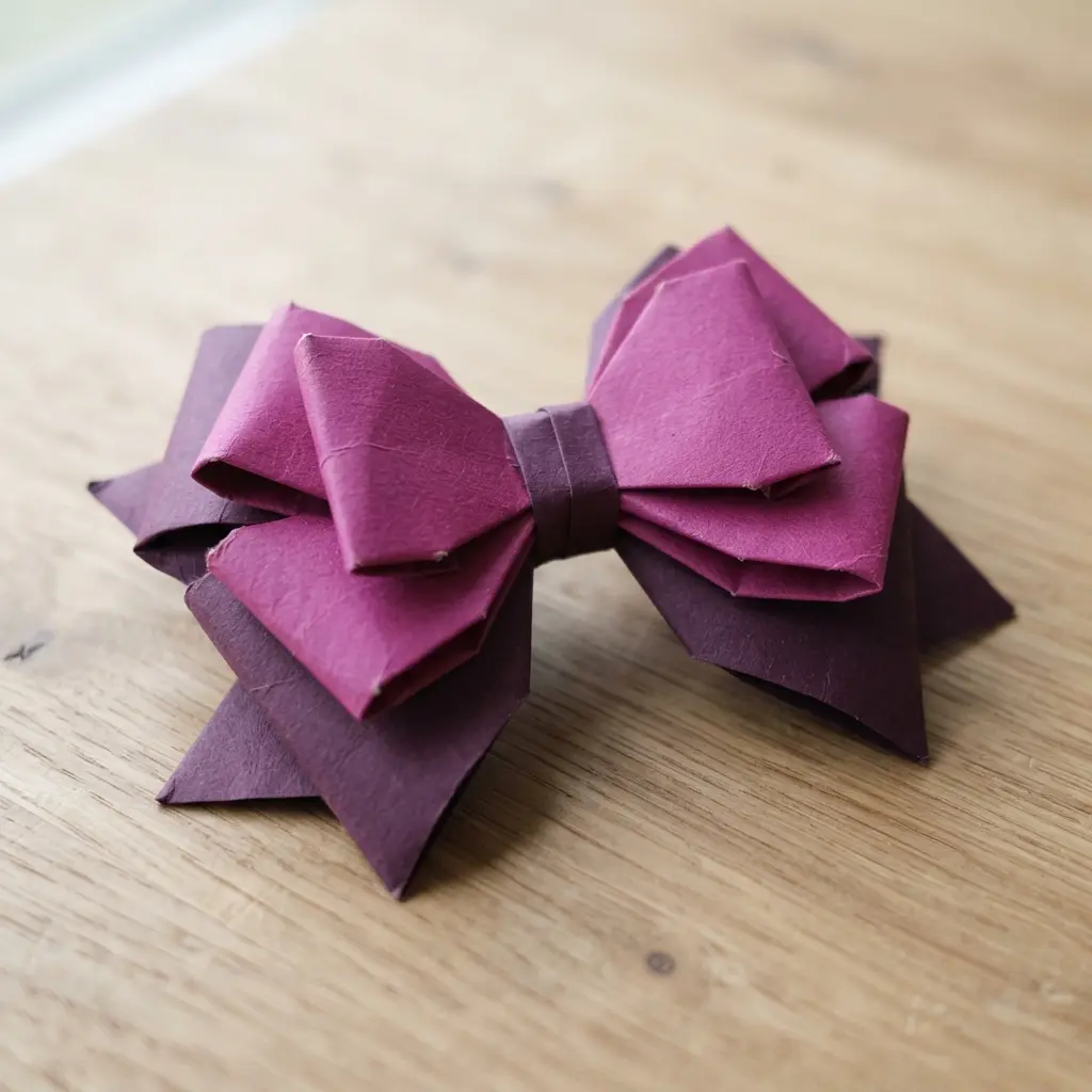 A substantial, three-dimensional origami bow with two overlapping layers, giving it a full and generous appearance.