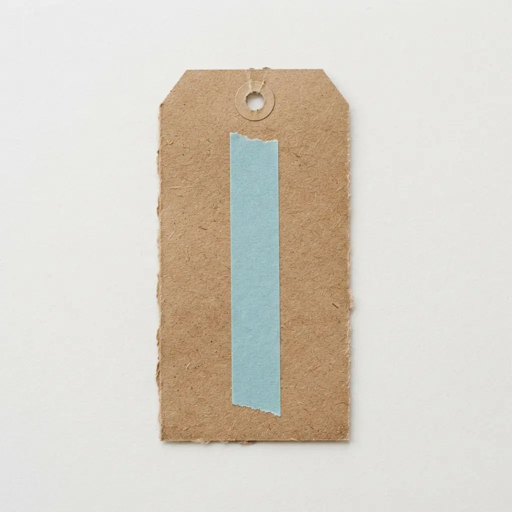 A simple kraft gift tag with a vertical strip of patterned washi tape down the center.