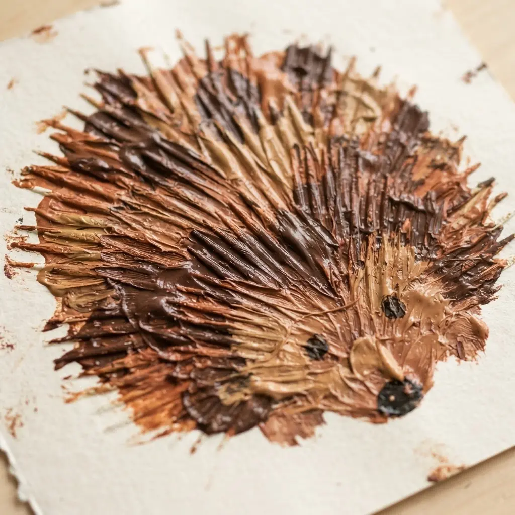An easy painting technique using a fork to make textured hedgehog spines.