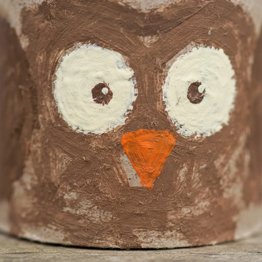 A fun kids craft painting of an owl on a recycled cardboard tube.
