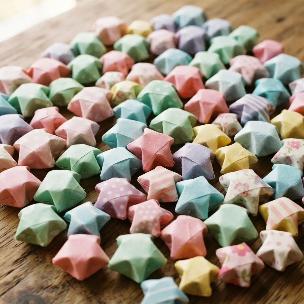 Several puffy, three-dimensional stars made from soft pastel-colored washi tape.