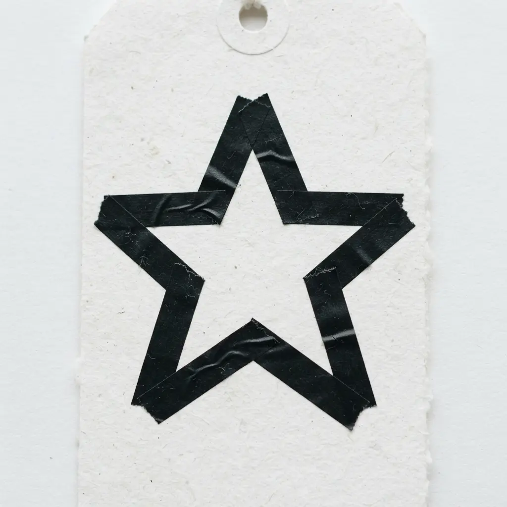 A clean, minimalist star outline created with black washi tape on a white paper surface.