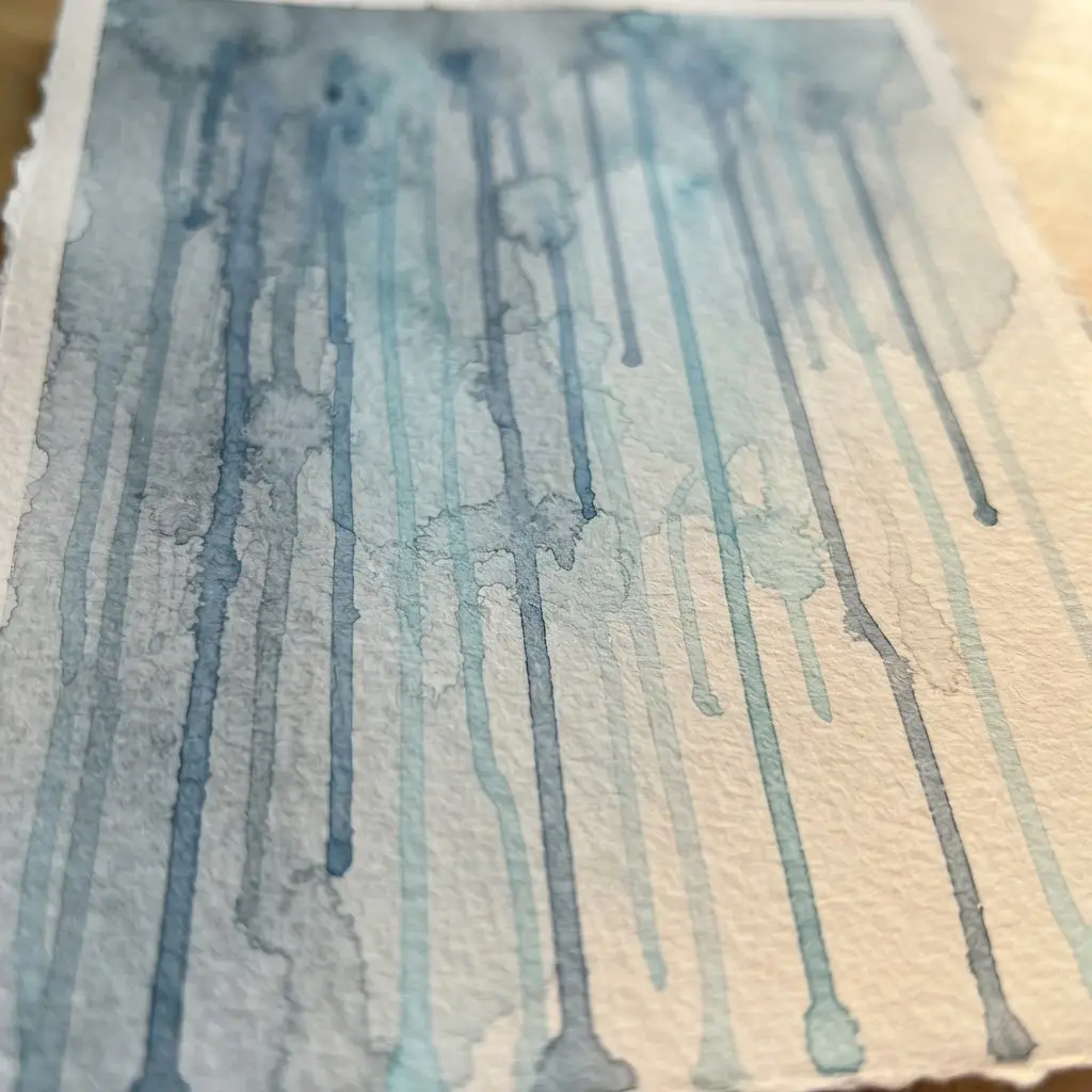 A simple painting of rain using the watercolor drip technique.
