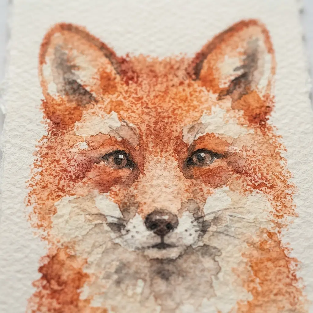 A fuzzy woodland creature painted with watercolor using a sponge.
