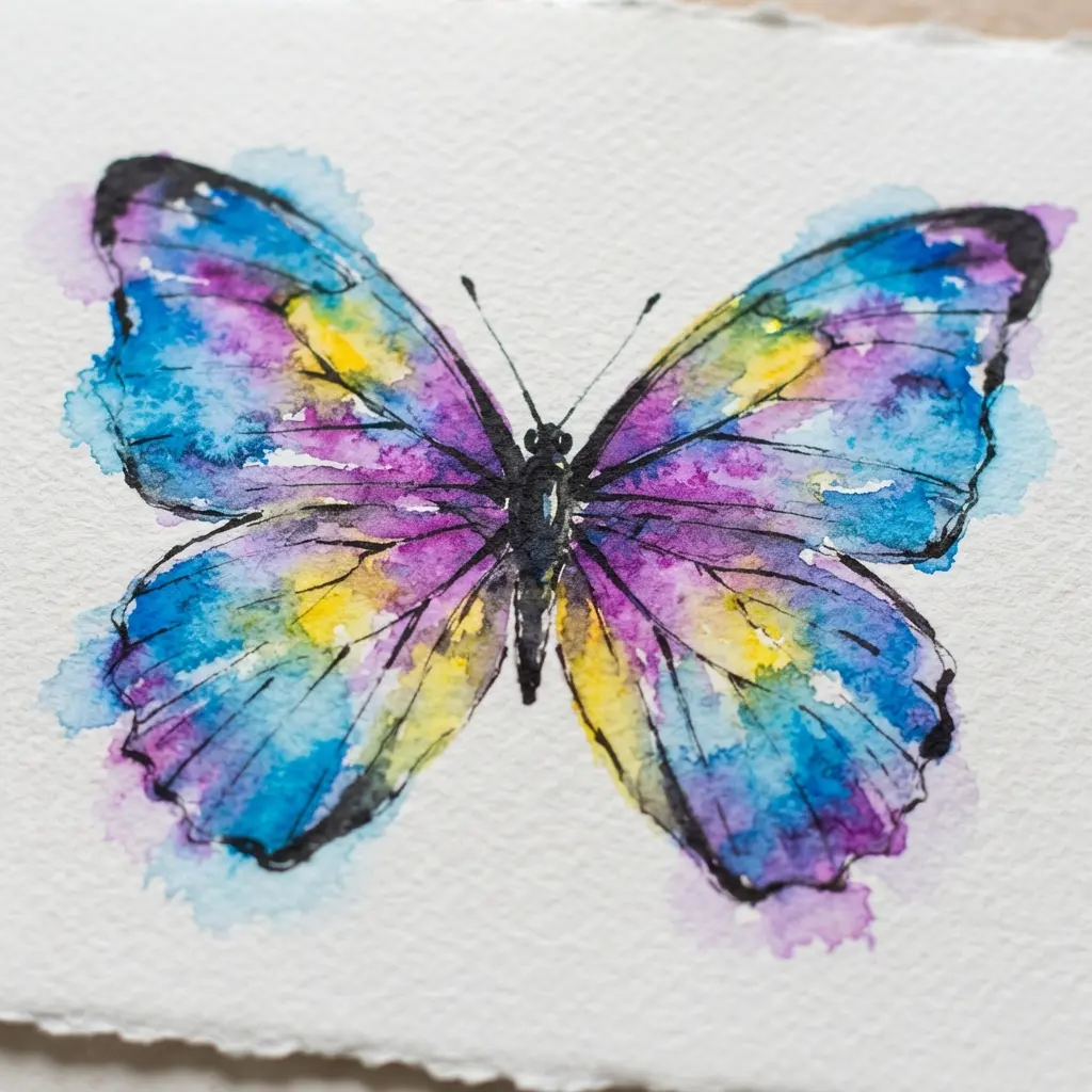 A bright, symmetrical butterfly is a great easy watercolor painting idea.
