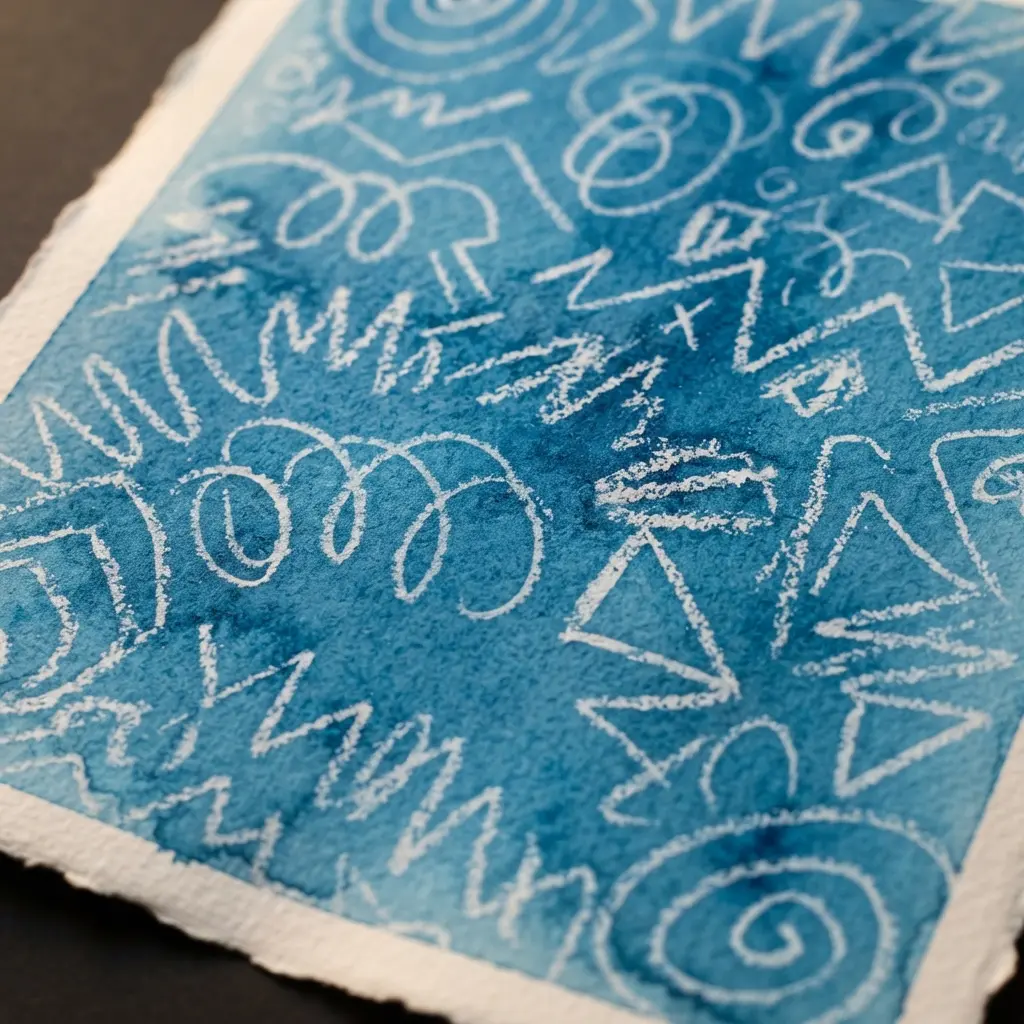 A simple watercolor wash reveals a secret message using the crayon resist technique.