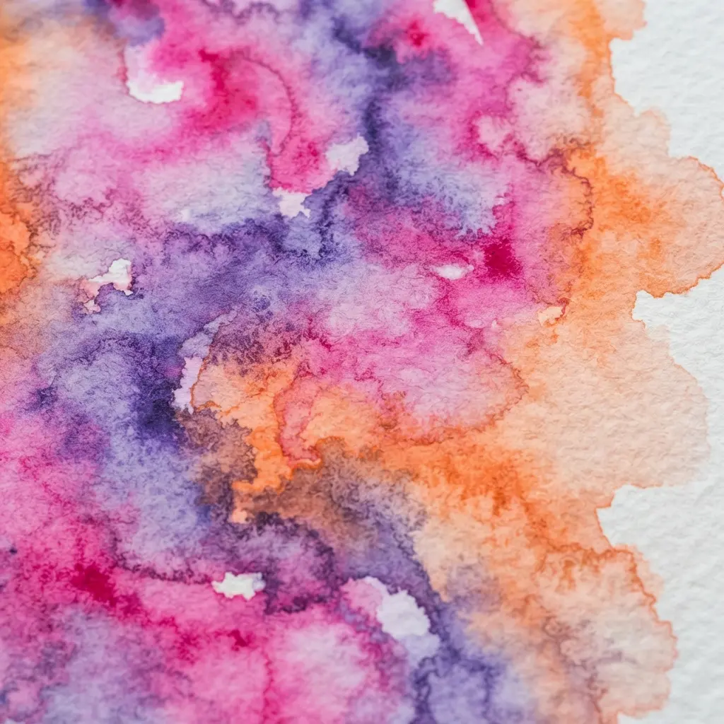 Abstract watercolor art with blended color swirls using the wet-on-wet technique.
