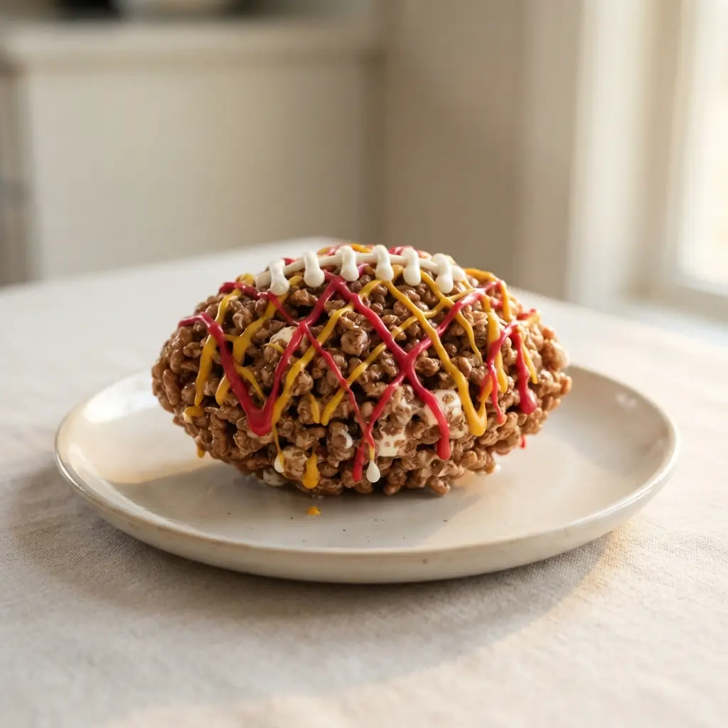 A classic brown football treat with red and yellow candy melt drizzles for team spirit.