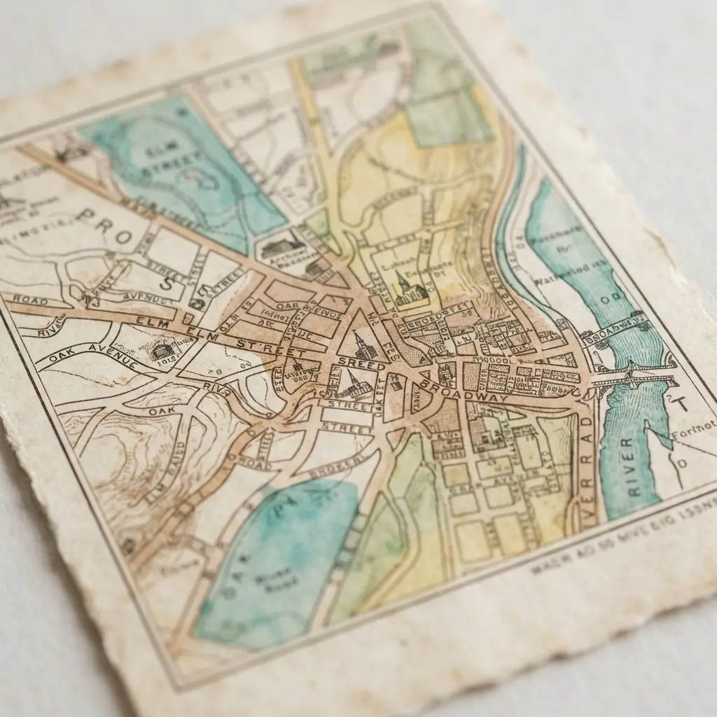 A card design featuring a section of a vintage map, with the new home's location subtly marked.