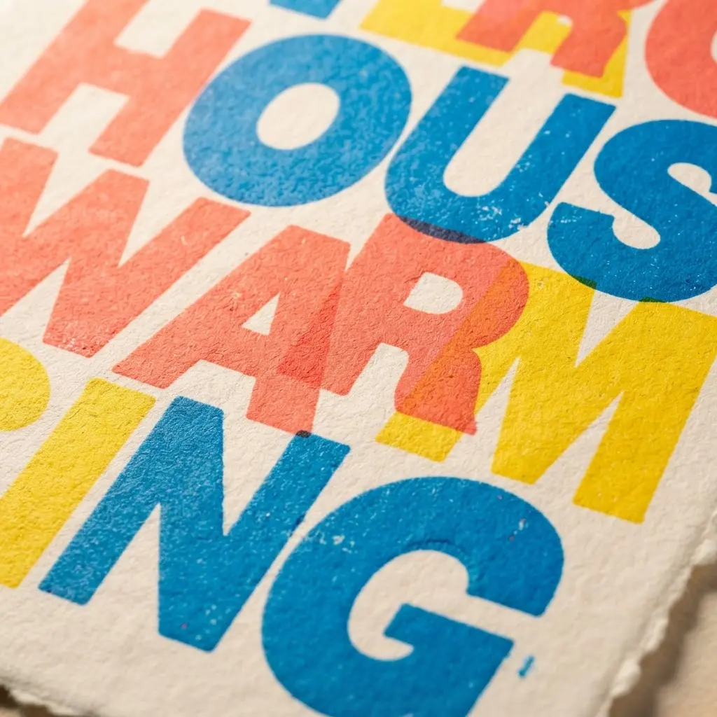 A bold, colorful invitation using playful, oversized typography for the party details.