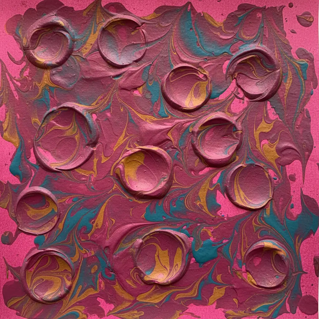 A sturdy paper backdrop with deep, textured paint marks made by rolling a golf ball through tempera paint.