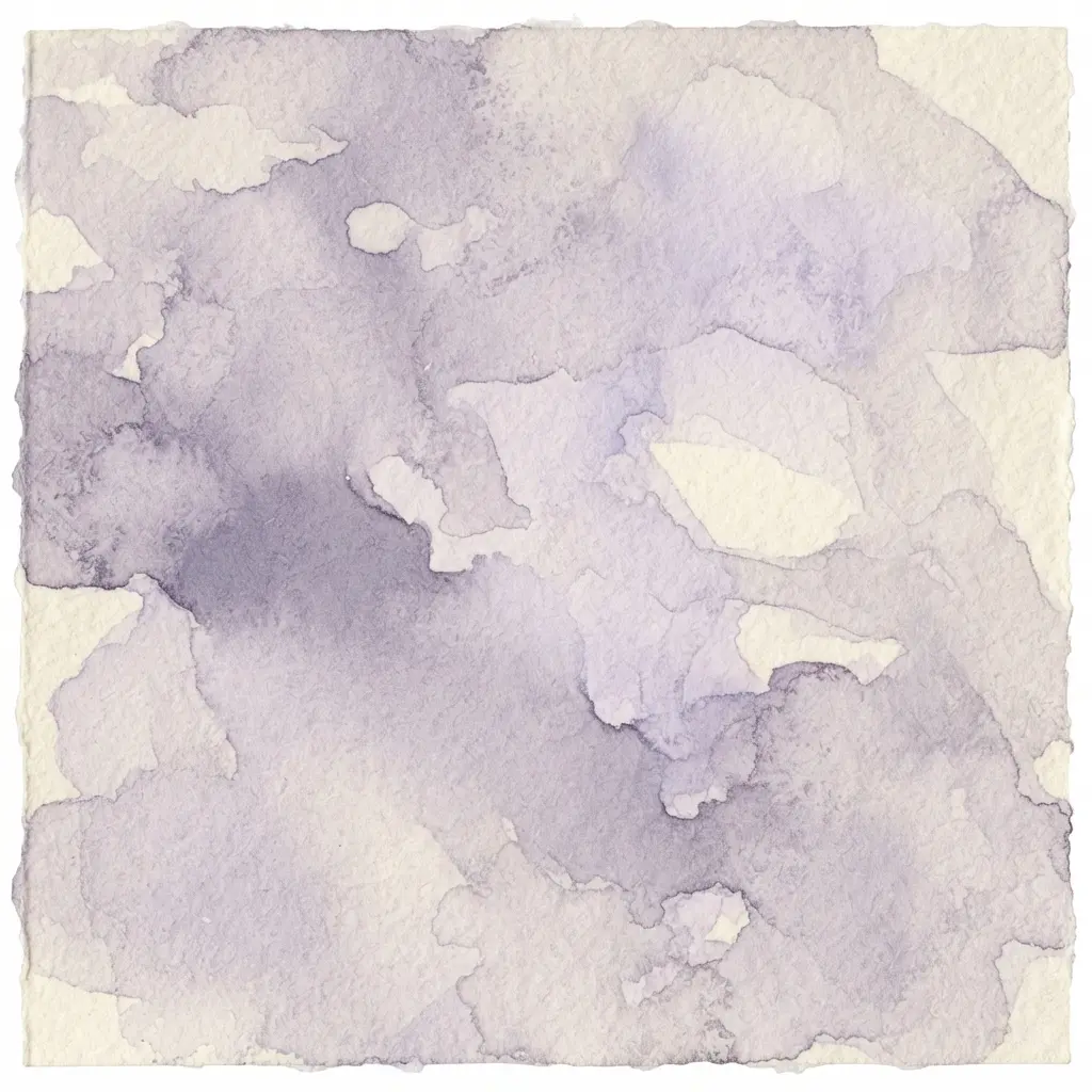 A gentle nursery with walls in a dusty, muted lavender, paired with creamy white furniture and a natural fiber rug.