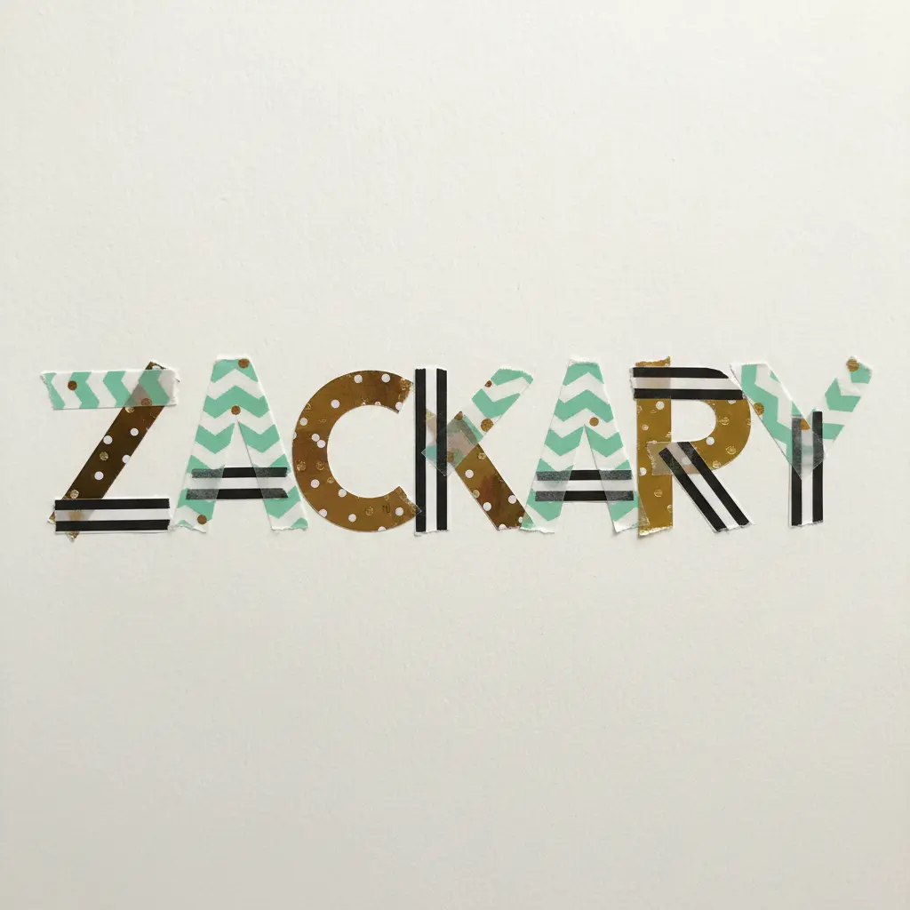 A large white poster board displaying the name LEO spelled out with intersecting strips of gold polka dot, mint green, and black chevron washi tape.