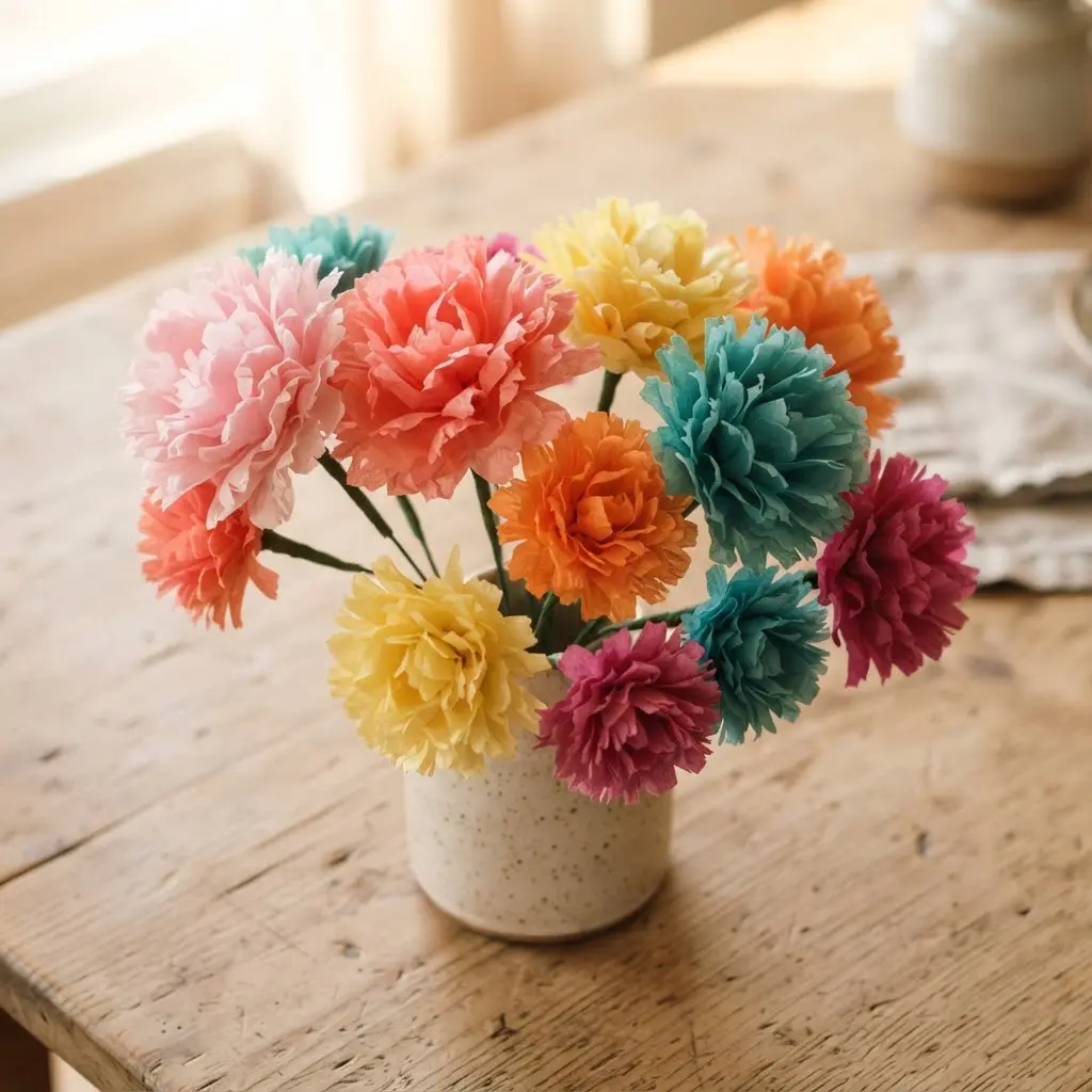 A sculptural paper flower resembling a succulent, made from precise layers of green cardstock.