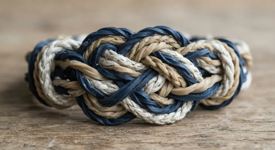 A complex bracelet that mimics the look of an interlocked sailor's knot.