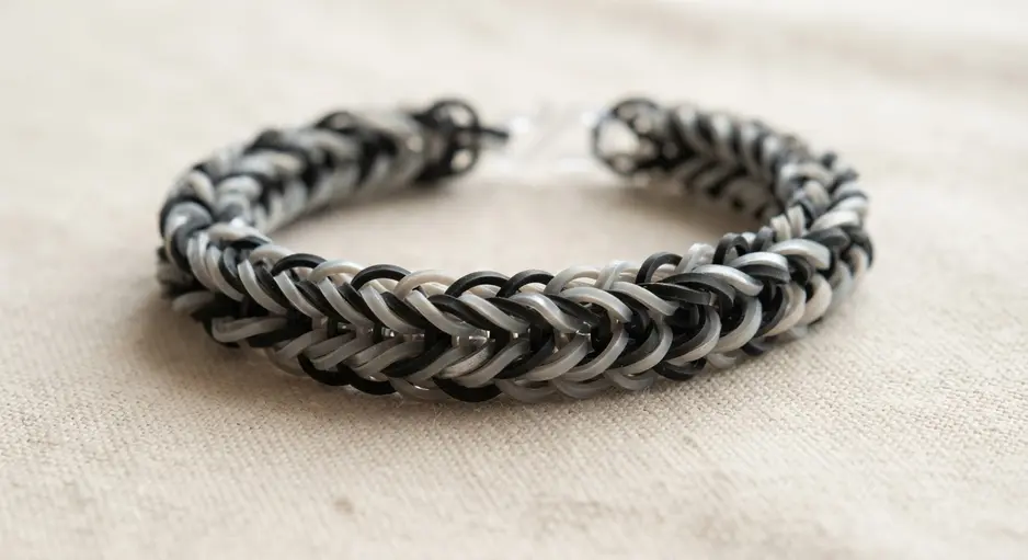 A sleek, single-color bracelet with a subtle inverted fishtail weave texture.