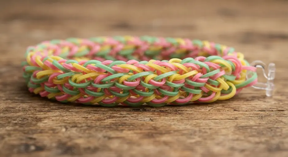 A wide bracelet made of three connected rows in a repeating sidewalk pattern.