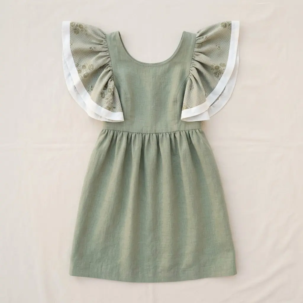 A solid-colored tank dress featuring wide, circular ruffles attached to the armholes.