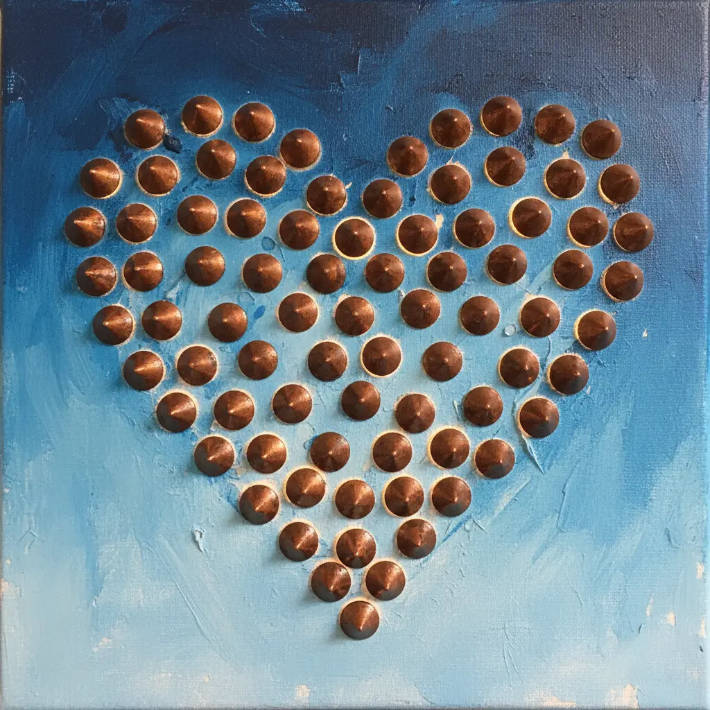 A heart with cone studs placed in a gradient, densely packed at the top and gradually spacing out toward the bottom.