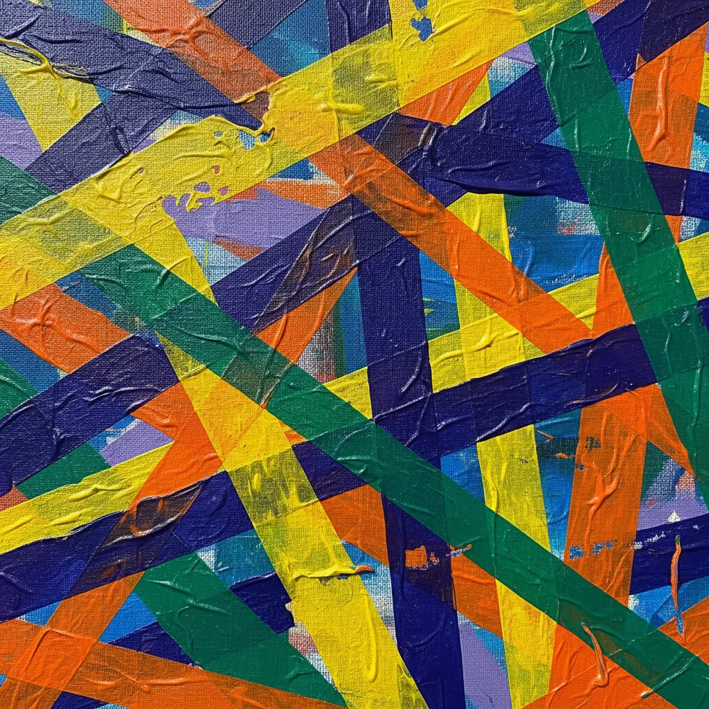 Black tape lines converging toward a central point, creating the illusion of a tunnel and adding depth to the wall.