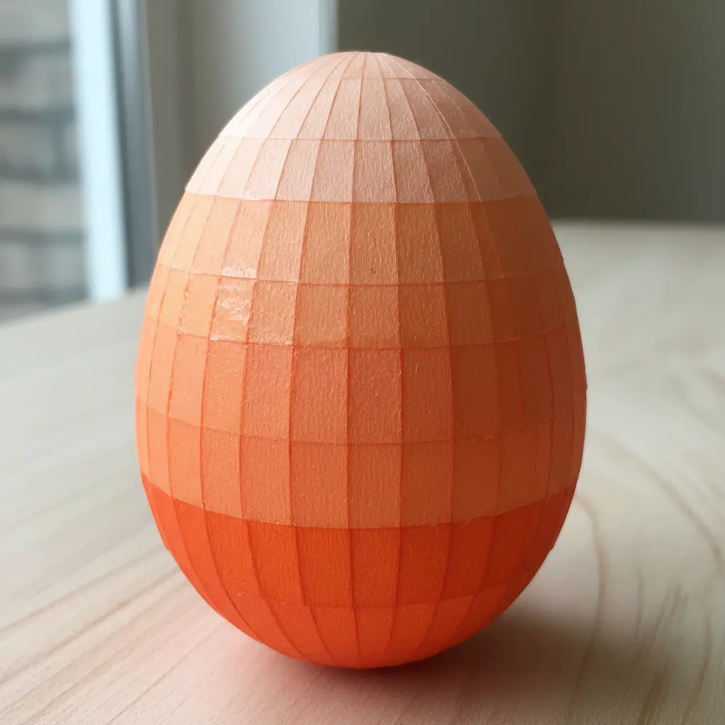 Vertical color blend of peach tissue paper transitioning seamlessly into coral and then deep orange across an egg shape.