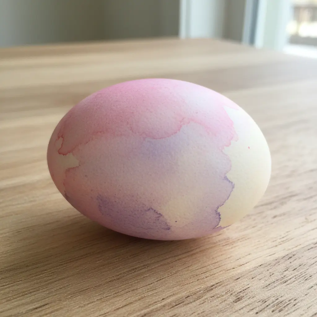 A soft pastel ombre painted egg with seamless pink-to-purple gradient using wet-on-wet watercolor technique.