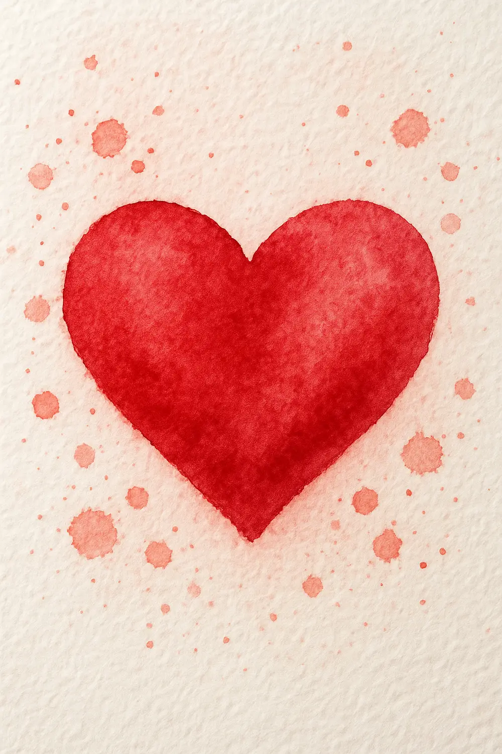 A solid red watercolor heart surrounded by dynamic red and pink paint splatters.