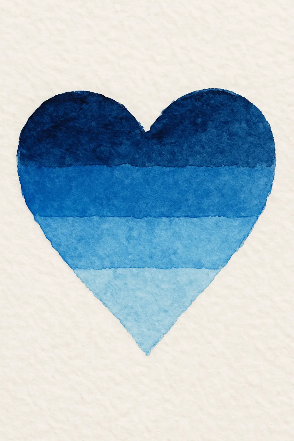 A heart shape divided into vertical stripes that fade from dark blue to light blue.